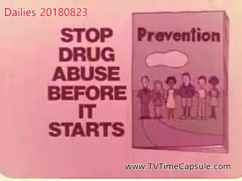The still features a graphic illustration with a pink background, prominently displaying the text 'STOP DRUG ABUSE BEFORE IT STARTS.' Next to the text is an illustrated book titled 'Prevention,' depicting a group of diverse individuals standing together. The overall tone suggests a focus on drug prevention awareness.