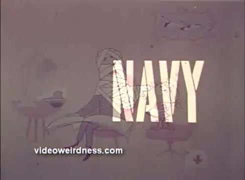The still features an animated scene promoting the Navy Nurse Corps. It showcases a stylized character, possibly a nurse, in a domestic setting. The word 'NAVY' is prominently displayed in bold letters, emphasizing the focus on the Navy. The overall aesthetic is simplistic and retro, characteristic of mid-20th century animation, likely aimed at encouraging enlistment or awareness of Navy nursing careers.