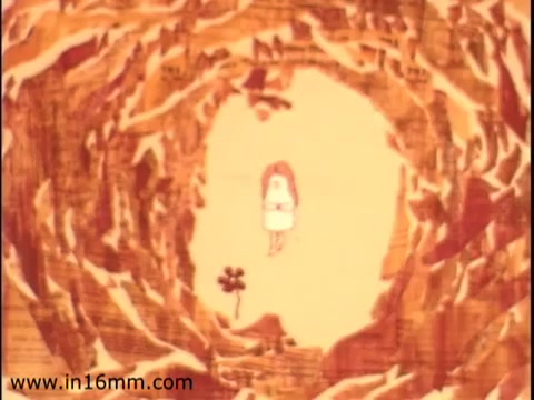 The still from the 'Department of National Revenue - Taxation' commercial features a stylized animated scene, likely depicting an abstract representation of taxation. A central figure, possibly a young girl, is surrounded by swirling, mountainous formations resembling tax forms or documents. The color palette is warm and earthy, suggesting a vintage aesthetic, typical of the 1970s animations. The overall composition conveys a sense of intrigue and complexity associated with tax processes.