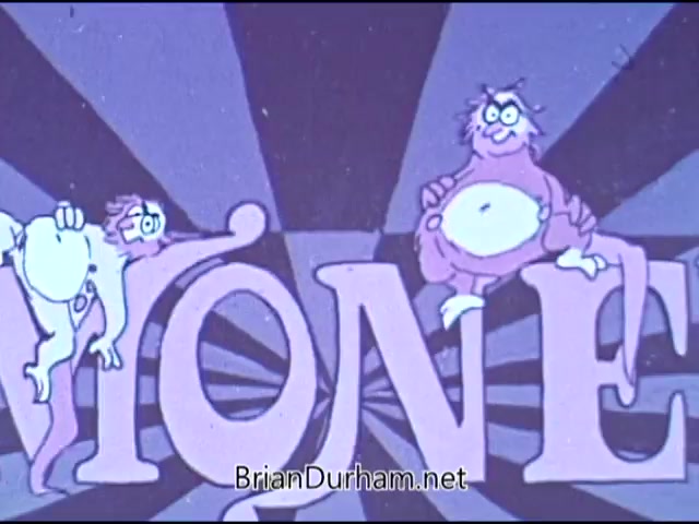 The still features anthropomorphic characters, resembling cartoon-like animals, prominently displaying the word 'SALMONELLA.' The characters appear to be in a playful, animated style, likely aimed at capturing attention and conveying a message about food safety. The colorful background consists of bold, contrasting stripes, enhancing the visual appeal of the PSA from the American Medical Association in 1969.