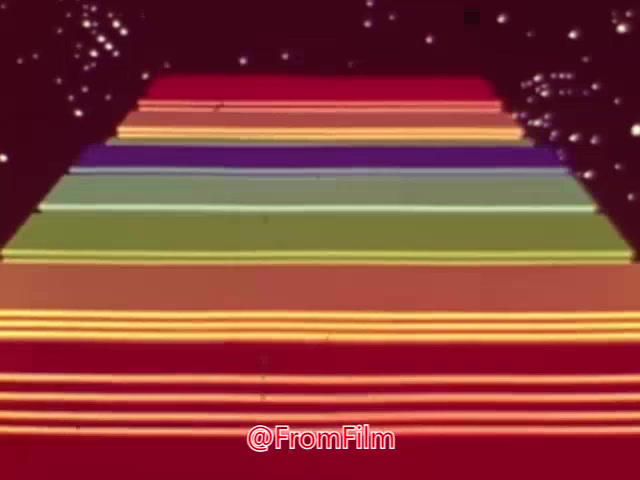 The still from 'Coffee Break' likely features a surreal, colorful animation with vibrant stripes forming a pathway or surface against a cosmic or abstract background. This type of animation, characteristic of certain experimental ads or short films, blends geometric visuals and possibly whimsical elements, creating a playful and engaging aesthetic. The context suggests it could be an artistic representation or a unique marketing piece, evoking a relaxed atmosphere associated with coffee breaks.