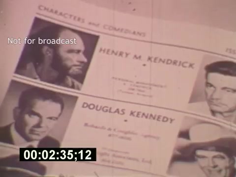 The still appears to be a close-up of a casting sheet or production document for the film 'Sixty Second Spot,' illustrating the process of creating a 7-Up commercial. It features names of characters and actors, including Henry M. Kendrick and Douglas Kennedy, along with their respective roles. The document emphasizes the behind-the-scenes aspect of commercial production from the mid-1970s, showcasing the actors involved and the attention to casting in film-making. The image is marked 'Not for broadcast,' indicating it's meant for internal use rather than for public viewing.