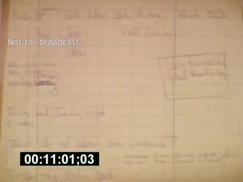 The still from 'Sixty Second Spot' showcases a handwritten script or notes related to the creation of a 7-Up commercial. It features a layout with text annotations, indicating various elements of the production process, such as scene descriptions and possibly timing. The watermark 'Not for broadcast' suggests that this content is intended for behind-the-scenes insights rather than public viewing. This context emphasizes the film's exploration of the intricacies involved in crafting a television commercial during the mid-1970s.