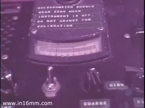 The still shows a close-up of an analog gauge, likely from testing equipment, featuring a needle and a series of dials and switches. The text on the gauge suggests it should read zero when the instrument is off and warns against adjusting for calibration. The color tone suggests a vintage aesthetic typical of 1970s film. This imagery connects to the PSA's theme of appliance safety and the importance of proper testing.