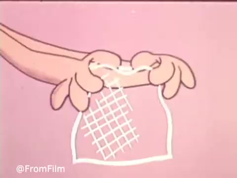 The still features a cartoonish portrayal of hands holding a Baggies storage bag against a pink background. The bag is designed with a grid pattern and appears to be in the process of being opened or manipulated. The animation style reflects the playful and catchy aesthetic typical of 1970s advertising. This vintage moment captures the essence of home convenience products from that era.  for more insights!