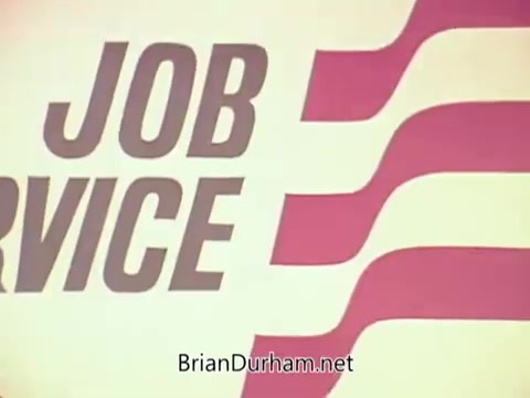 The still features bold text reading 'JOB SERVICE' with a dynamic graphic of stripes in pink and white, suggesting a focus on employment services in Ohio. The design conveys a sense of motion and urgency, typical of public service announcements aimed at encouraging job seekers to utilize job service resources.