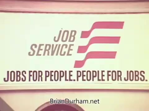 The still features a sign for 'Job Service' with a logo that includes two stylized red lines. The tagline reads, 'JOBS FOR PEOPLE. PEOPLE FOR JOBS.' The overall design conveys a focus on employment services and community support.