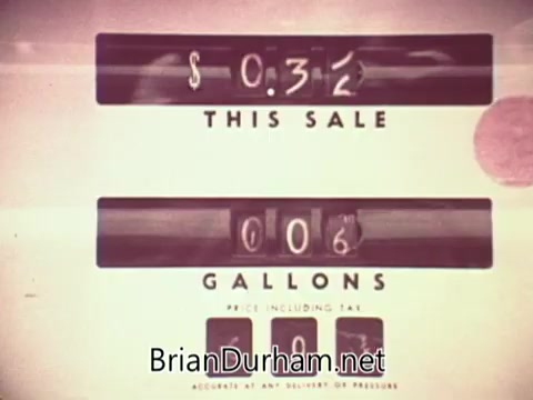 The still features a vintage gas pump reading, displaying a sale total of $0.32 and a quantity of 0.06 gallons. The design reflects the era’s aesthetic, likely to emphasize affordability during a time of economic emphasis in Ohio. The context suggests it may be part of a public service announcement promoting job services or economic awareness.