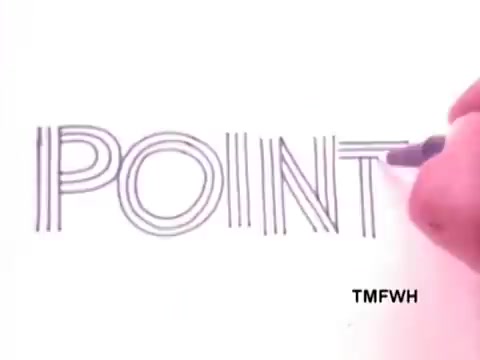 The still from the Flair Pen commercial shows a hand drawing the word 'POINT' with a Flair pen. The letters are created with a series of bold, linear strokes, emphasizing the pen’s precision. The overall aesthetic is simple, focusing on the writing technique and showcasing the pen's capabilities.