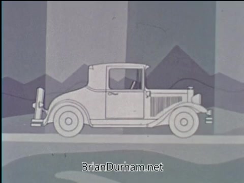 The still depicts a stylized, animated white car driving along a road, set against a minimalistic landscape with mountains in the background. The graphics have a retro aesthetic typical of the 1960s, with a focus on simplicity and clarity to convey a message. This visual likely serves as part of an educational PSA by the American Hospital Association aimed at promoting health careers and awareness.
