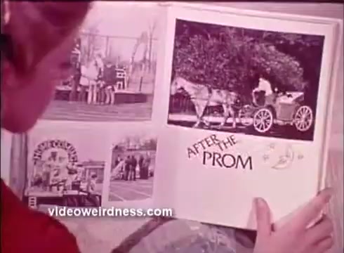 The still features a young woman looking at a scrapbook or photo album. The focus is on a page titled 'AFTER THE PROM,' which includes images of a horse-drawn carriage and various prom-related activities. This PSA emphasizes nostalgia and the importance of hearing, likely connecting the joyful memories of prom to the ability to engage and hear these experiences.