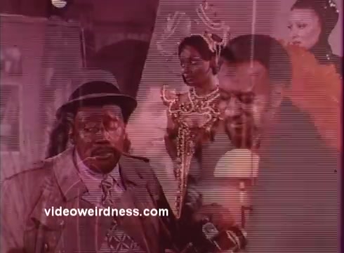 The still from *Come Back, Charleston Blue* features two prominent characters, Coffin Ed Johnson and Gravedigger Jones, portrayed by Godfrey Cambridge and Raymond St. Jacques, respectively. The scene captures a moment filled with tension and emotion.   In the background, a figure dressed in a glamorous outfit stands poised, possibly indicating a contrasting theme of beauty against the gritty urban narrative common in blaxploitation films. The visual elements, with a retro aesthetic, hint at the film's era and style, while the overall composition suggests a blend of drama and social commentary reflective of Chester Himes' work.   This film is notable for its exploration of race, justice, and the complexities of urban life.