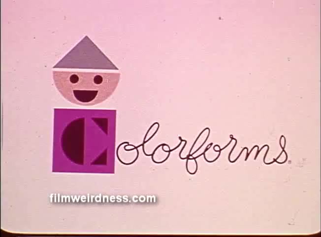 The still from 'How's The Weather, Lucy - Colorforms Peanuts' features a simple, playful graphic design. It shows a character composed of geometric shapes, including a triangular hat and a smiling face, beside the word 'Colorforms' written in a whimsical script. The pastel background adds to the lighthearted theme, catering to a younger audience familiar with the Peanuts franchise.