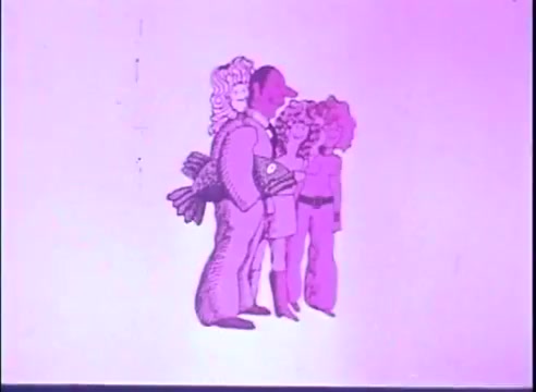 The still features animated characters in a colorful, whimsical style. The setting appears lighthearted and humorous, fitting the comedic tone of 'Last of the Red Hot Lovers.' It likely captures a key interaction between characters, emphasizing themes of romance and mischief. The color palette leans towards vibrant pinks and purples, contributing to a playful atmosphere.