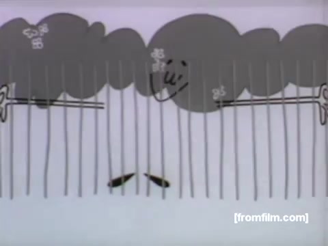 The still from the 1957 UPA commercial features Wolley Segap, the Bell System Yellow Pages Man, in a playful animated style. It showcases the distinctive, minimalist character design typical of UPA animations, with a whimsical background that includes stylized clouds and simple lines. The overall tone is light-hearted and engaging, emphasizing the ease of finding information in the Yellow Pages.