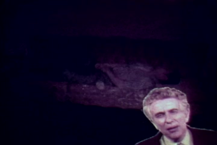 The still from 'Drug Abuse: Some Comments from the Morgue' features a somber scene typical of anti-drug narratives from the 1970s. In the foreground, Tillman Hahn, a representative from the Medical Examiner's office, speaks directly to the camera with a serious expression. Behind him lies a dimly lit, blurred image of a body, emphasizing the grim consequences of drug abuse. The overall tone is cautionary, aiming to provoke reflection on the dangers of addiction.