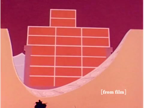 The still from 'Bell System - Preventing Data Transmission Errors' features a stylized graphic representation, possibly depicting a computer or data processing concept. The image shows geometric shapes, including a large block structure against a gradient background. The colors appear vivid, likely indicating an illustrative approach to explain technical information. The film is identified as a lab defect, suggesting possible visual imperfections in this frame.