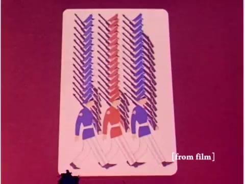 The still features a stylized graphic depicting marching soldiers, organized in rows with alternating colors—primarily blue and red. They are shown in a dynamic sequence, reinforcing a sense of organized movement, likely used to illustrate concepts related to data transmission or error prevention in a visual and engaging manner. The background is a solid color, emphasizing the graphic elements. This image represents the film's instructional focus, blending technical content with visual aids.