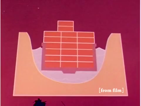 The still features a colorful, stylized illustration likely related to data transmission or error prevention, as suggested by the title of the film. It displays a geometric structure, resembling a data storage or processing unit, set against a vibrant background. The design may symbolize concepts pertinent to telecommunications or computing as discussed in the film, which includes visuals of engineers and technology from the 1960s, such as oscilloscope footage and acoustic modems. The lab defect suggests irregularities in the film quality, which may affect clarity but provides a glimpse into the era's technological advancements.