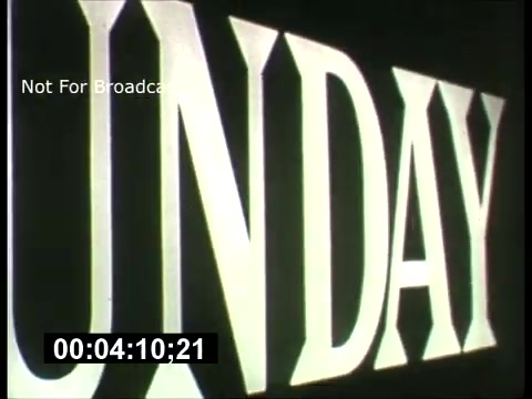 The still features a prominent text display of the word 'SUNDAY,' presumably as part of a promotional animation for ABC's Sunday Night Movie in the 1960s. The design is characteristic of the era, likely featuring bold, dynamic typography against a contrasting background. A timestamp indicates part of a larger sequence, and there's a watermark stating 'Not For Broadcast.' Overall, it captures the nostalgic promotional aesthetic of television programming from that decade.