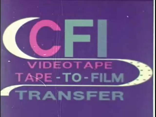 The 16mm still features a colorful logo for 'CFI' prominently displayed against a purple background. Below the logo, the text reads 'VIDEOTAPE TAPE - TO - FILM TRANSFER,' emphasizing the service provided. The design has a retro aesthetic, with bold lettering and a graphic element resembling a film strip, showcasing the transfer process from videotape to film. The overall look suggests a focus on media preservation and transfer services.