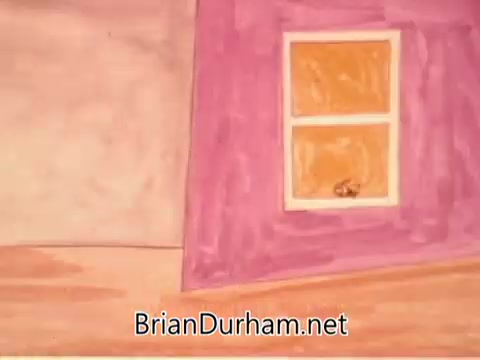 The 16mm still shows a simplistic, hand-drawn animation style typical of the 1960s. It features a window with orange panes set against a purple wall, suggesting a cheerful interior scene. The overall aesthetic reflects the artistic trends of the era, likely aimed at conveying a positive message about the Air Force Reserve.