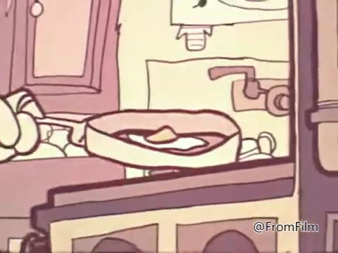 The still from the 'Salmonella PSA - American Medical Association 1960's' features an animated scene depicting a hand placing an egg into a frying pan. The style is cartoonish, emphasizing the theme of food safety. The image highlights concerns about salmonella, a bacteria often associated with improperly cooked food, especially eggs. This visual serves as a cautionary reminder about the importance of cooking food thoroughly to prevent foodborne illness.
