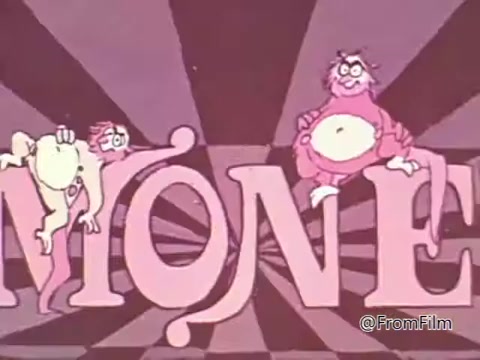 The still features anthropomorphic characters sitting atop the stylized word 'SALMONELLA.' The characters appear cartoonish and playful, one resembling a slim figure and the other a larger, round figure, both conveying a humorous take on a serious topic. The background has a dynamic, swirling pattern, adding to the playful aesthetic. This playful imagery contrasts with the serious health message about salmonella poisoning and its sources, focusing on the importance of food safety.
