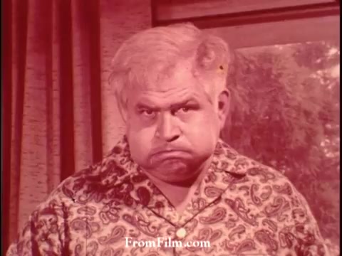 The still from the 1964 Pollution PSA features a man with an exaggerated expression, likely conveying frustration or discontent. He has light-colored, messy hair and is wearing a patterned shirt. The background appears to be a window with a view of greenery, suggesting a domestic setting. The overall tone is likely serious, aiming to raise awareness about pollution issues.