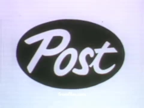 The still features a logo for 'Post,' presented in a bold, stylized font within an oval shape. The design is simple and eye-catching, reflective of the advertising aesthetics of the late 1950s. This logo likely pertains to a product or brand associated with the UPA commercials, drawing viewers' attention through its distinctive typography. The overall feel is nostalgic, reminiscent of mid-20th century American advertising.