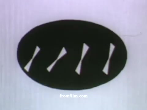 The 16mm still from 'UPA Commercials - late 1950's' features a stylized, minimalist design typical of UPA's animation style. The image shows an oval shape against a light background, containing several tapered, white shapes that create a rhythmic visual pattern. This design likely conveys a playful and modern aesthetic, aligning with UPA's innovative approach to animation. The inclusion of 'American Express' suggests the advertisement aimed to modernize the brand's image, appealing to contemporary consumers of that era.