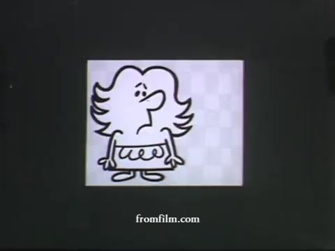 The still from the UPA commercial features a stylized, animated character, likely a woman, characterized by exaggerated features such as wavy hair and a simplistic expression. The character's design is consistent with UPA's signature flat, graphic style, emphasizing clean lines and minimalistic details. The background appears to be a plain checkered pattern, which enhances the focus on the character. This commercial is part of UPA's distinctive approach to animation during the late 1950s, showcasing their innovative and artistic style.