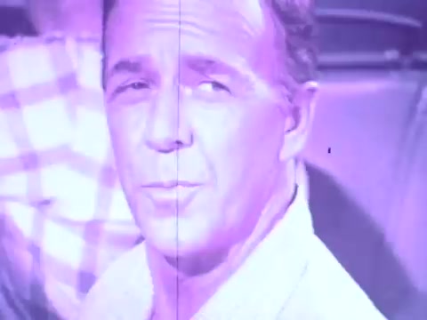 The still features a man looking slightly off-camera with a thoughtful expression. The image has a purple tint, typical of older film, and shows a blurred background with visible grain and lines, indicating it's a frame from a vintage 16mm commercial. The context suggests it's promoting Pepsodent Toothpaste, likely emphasizing the man's confidence or satisfaction with the product.