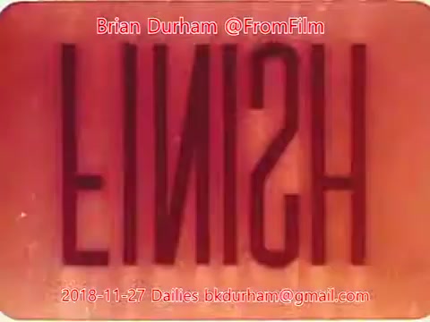 The still features the word 'FINISH' prominently displayed in a stylized font against a red background. The text appears mirrored or inverted, creating a striking visual effect. The image is credited to Brian Durham and dated November 27, 2018, as part of the '@FromFilm' series.