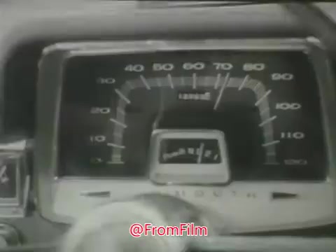 The still portrays a speedometer from a car, clearly indicating a reading around 60 miles per hour. The style reflects automotive design typical of the 1960s. The focus is on conveying a message about the dangers of speeding and driving recklessly, typical of public safety campaigns from that era. The driver's hand is visible, indicating active control of the vehicle.