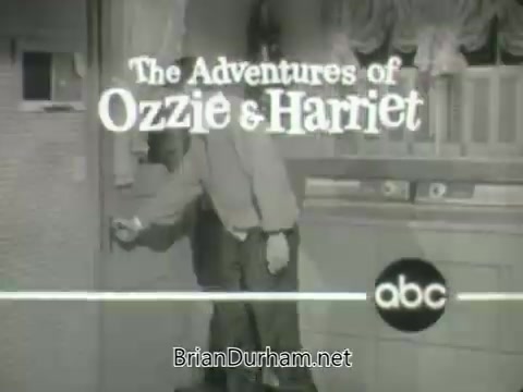 The still features a black-and-white scene from the ABC series 'The Adventures of Ozzie and Harriet.' The title is prominently displayed at the top, while a character appears to be reaching for a door handle. The ABC logo is visible, indicating the network. The overall tone is nostalgic, reflective of early 1960s television promotions.