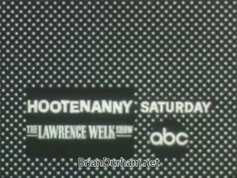 The still features a promotional graphic for ABC's 1963 fall season. It highlights 'Hootenanny' and 'The Lawrence Welk Show,' with the ABC logo prominently displayed. The background has a dotted pattern, creating a vintage aesthetic typical of the era’s television promotions.