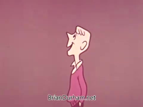 The still depicts a cartoon character with a light-colored face and a cheerful expression, looking upwards. The character is wearing a pink sweater and has short, stylized hair. The background is a simple gradient of pink hues, giving a friendly and inviting feel. This image is likely intended to convey positivity and enthusiasm, aligning with the recruiting theme of the PSA.