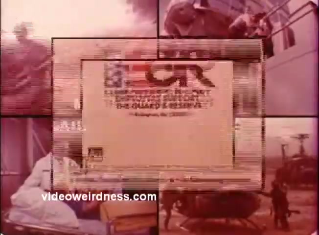 The still features a collage of imagery related to the U.S. Marine Corps, highlighting themes of support for the Guard and Reserves. Central to the image is a graphic display of the acronym 'ESGR' set against a backdrop of various scenes, including military personnel, helicopters, and equipment. The overall tone reflects a 1970s aesthetic, emphasizing the collaboration between employers and military reservists.