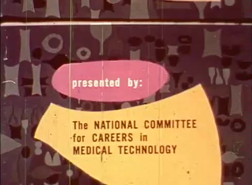 The still features a stylized background with abstract shapes and patterns indicative of cellular structures. Prominent text highlights that the film is presented by 'The National Committee for Careers in Medical Technology.' The design evokes an educational atmosphere, suitable for a film focused on the human cell and cytology, utilizing vibrant colors to capture attention.