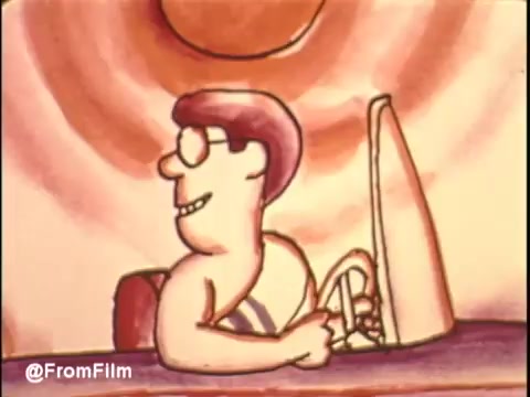 The still from the 'Bryant air conditioner commercial' depicts a cartoonish character sitting at a desk, smiling and enjoying the comfort of their gas air conditioning amidst a bright, sunny background. The color palette features warm tones, emphasizing the contrast between the indoor comfort and outdoor heat. The animation style appears light-hearted, reflecting the commercial's focus on promoting the benefits of gas air conditioning.   For more updates, follow @FromFilm on Twitter.