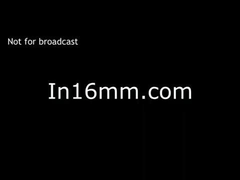 The still features a black screen with the text 'Not for broadcast' and 'In16mm.com' prominently displayed. This indicates it is sourced from a 16mm print, likely related to an archival film or commercial context. The overall appearance is minimalistic, focusing on the text rather than visual imagery.