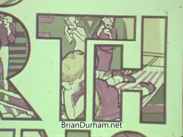 The still from the 1960s PSA by the American Optometric Association features a graphic design with vibrant colors. The image includes various illustrated scenes, likely depicting people engaged in activities related to vision care. It appears to focus on promoting eye health awareness, integrating playful illustrations with a clear message within the text. The overall aesthetic is characteristic of mid-century graphic design.