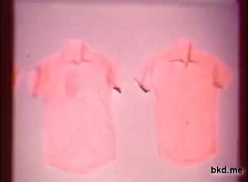 The still features two light-colored shirts displayed side by side against a plain background. One shirt appears stained, while the other is clean, highlighting the effectiveness of Biz detergent in removing stains. The overall aesthetic reflects the 1970s visual style.