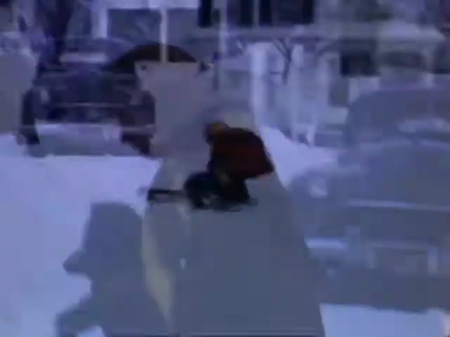 The still from 'Connie & Patty #2' likely features a snowy outdoor scene, hinting at a wintry setting. People are dressed warmly, which suggests a cold climate, possibly during the WWII timeframe you mentioned. The vintage cars in the background might indicate a period from the late 1930s to the early 1940s, aligning with your guess of the WWII era. The use of Ansco film further hints at the mid-20th century, as it was popular during that time.